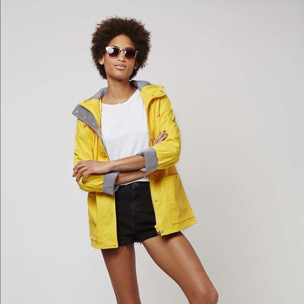 Topshop women hooded rain mac jacket yellow size 2